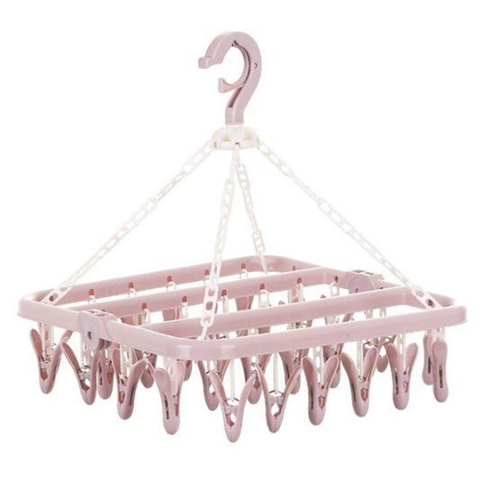 Uscator de rufe Flippy, 32 de cleme, Plastic, Pliabil, rotire 360 grade, 32x32 cm, Roz-0