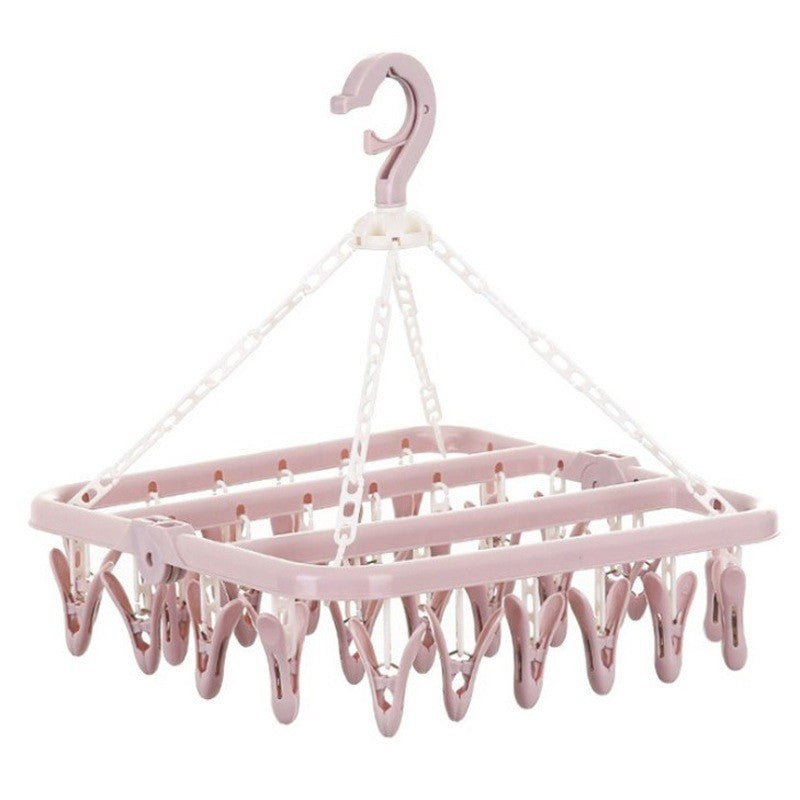 Uscator de rufe Flippy, 32 de cleme, Plastic, Pliabil, rotire 360 grade, 32x32 cm, Roz-0