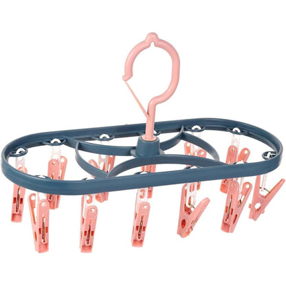 Uscator de Rufe Suspendat Flippy, cu 12 Carlige, Rotire 360 Grade, Protectie Vant, Mateiral Plastic, Usor de Depozitat, Multifunctional, 30 x 12.5 cm, Albastru/Roz-0