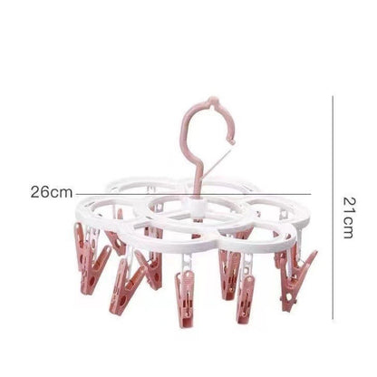 Uscator de Rufe Suspendat Flippy, cu 16 Carlige, Rotire 360 Grade, Mateiral Plastic, Usor de Depozitat, Multifunctional, 26 x 21 cm, Roz-6