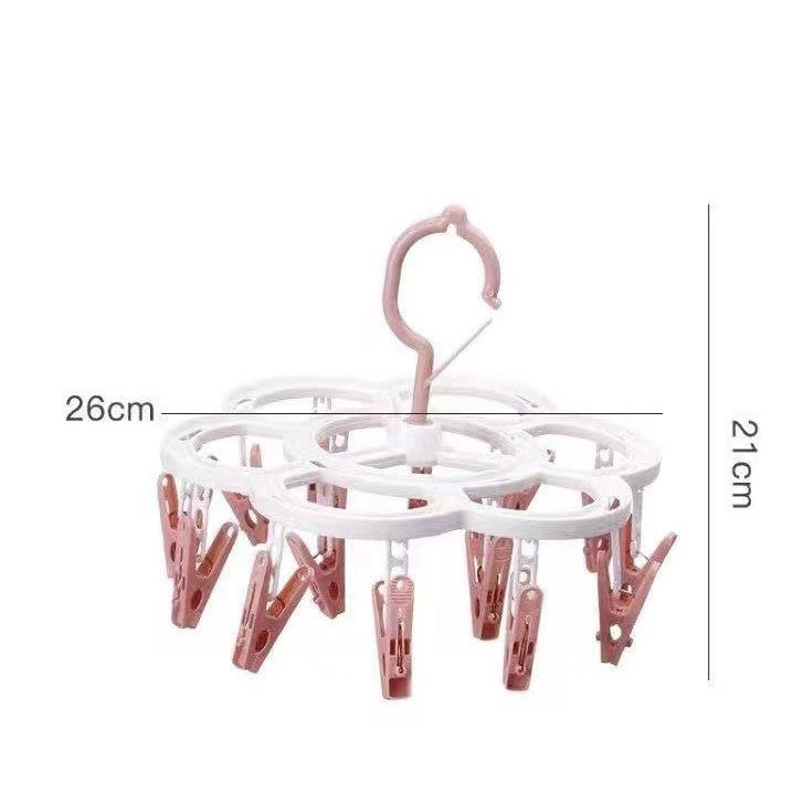 Uscator de Rufe Suspendat Flippy, cu 16 Carlige, Rotire 360 Grade, Mateiral Plastic, Usor de Depozitat, Multifunctional, 26 x 21 cm, Roz-6