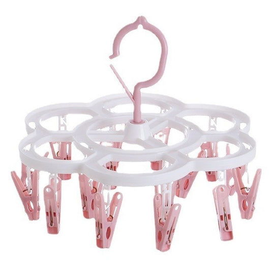 Uscator de Rufe Suspendat Flippy, cu 16 Carlige, Rotire 360 Grade, Mateiral Plastic, Usor de Depozitat, Multifunctional, 26 x 21 cm, Roz-0