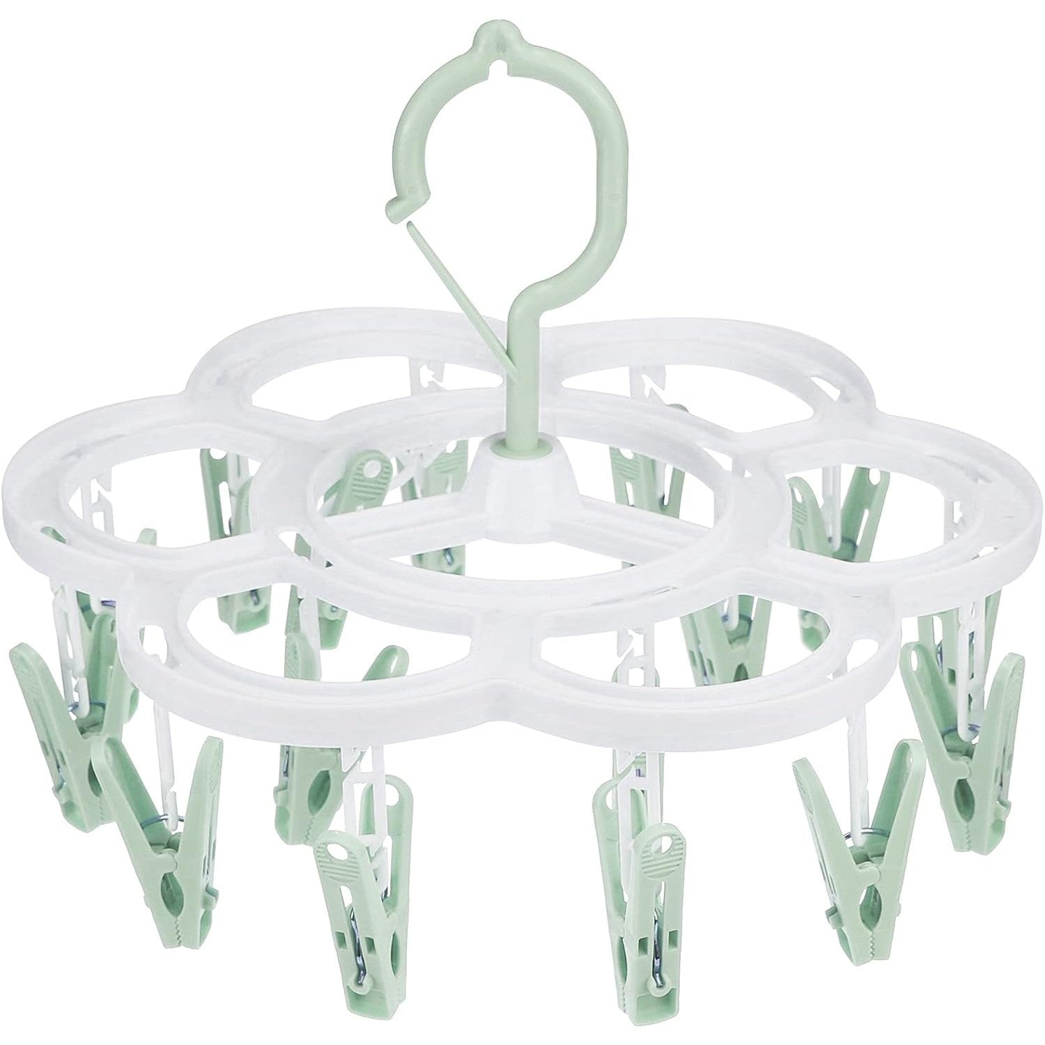 Uscator de Rufe Suspendat Flippy, cu 16 Carlige, Rotire 360 Grade, Mateiral Plastic, Usor de Depozitat, Multifunctional, 26 x 21 cm, Verde-0