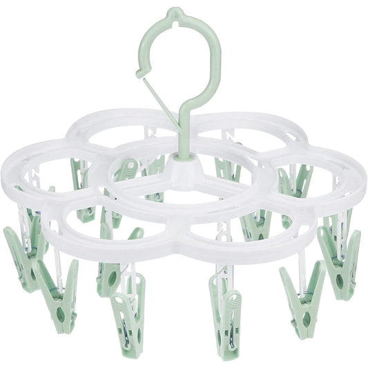 Uscator de Rufe Suspendat Flippy, cu 16 Carlige, Rotire 360 Grade, Mateiral Plastic, Usor de Depozitat, Multifunctional, 26 x 21 cm, Verde-0