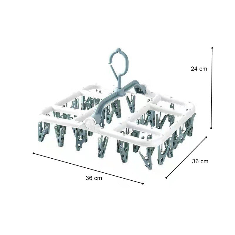 Uscator de Rufe Suspendat Flippy, cu 40 Carlige, Rotire 360 Grade, Protectie Vant, Pliabil, Patrat, Mateiral Plastic, Usor de Depozitat, Multifunctional, 36 x 24 cm, Alb/Albastru-1