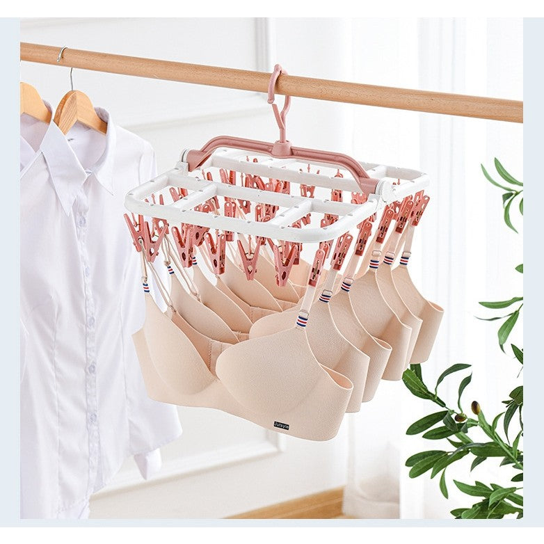 Uscator de Rufe Suspendat Flippy, cu 40 Carlige, Rotire 360 Grade, Protectie Vant, Pliabil, Patrat, Mateiral Plastic, Usor de Depozitat, Multifunctional, 36 x 24 cm, Alb/Roz-5