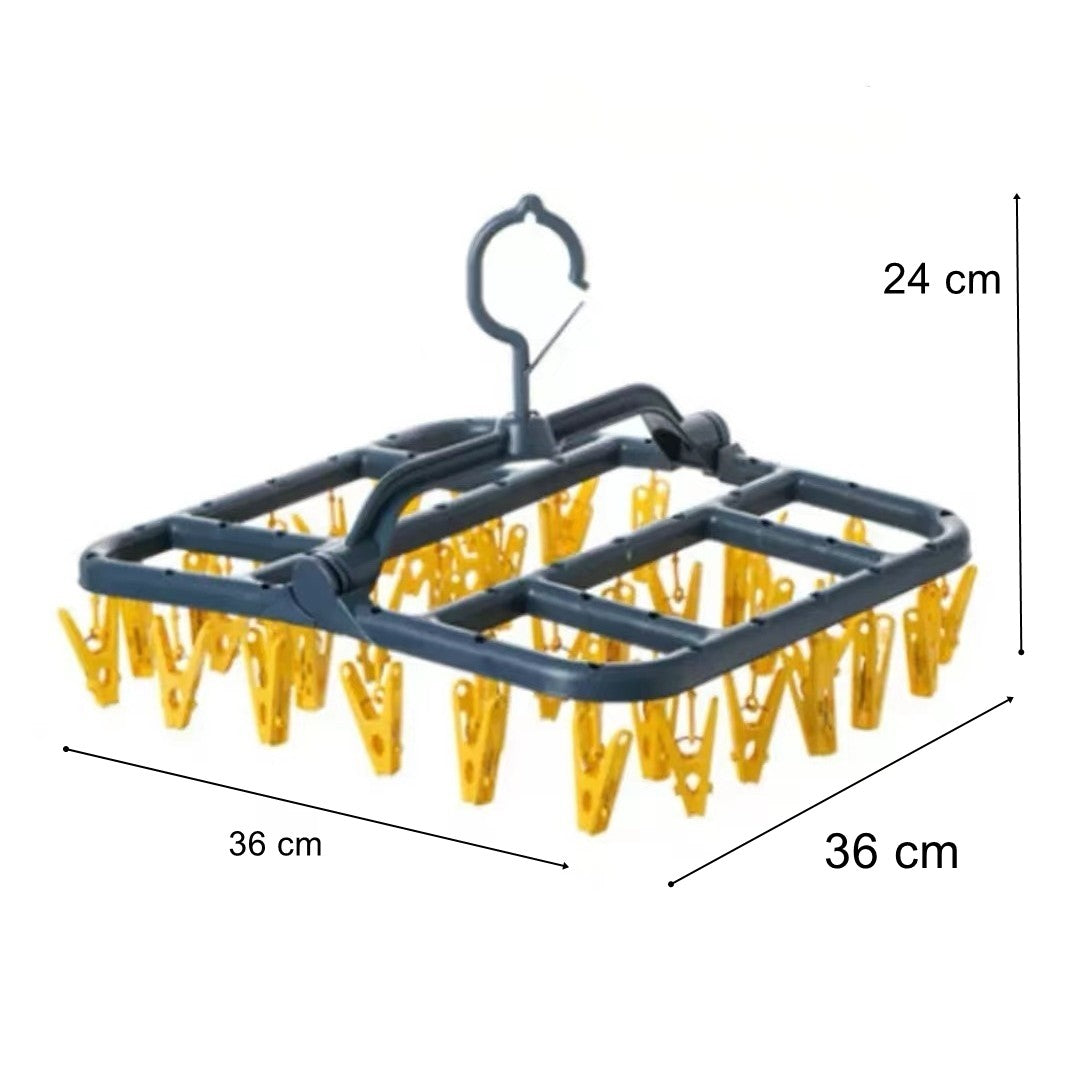 Uscator de Rufe Suspendat Flippy, cu 40 Carlige, Rotire 360 Grade, Protectie Vant, Pliabil, Patrat, Mateiral Plastic, Usor de Depozitat, Multifunctional, 36 x 24 cm, Albastru/Galben-2