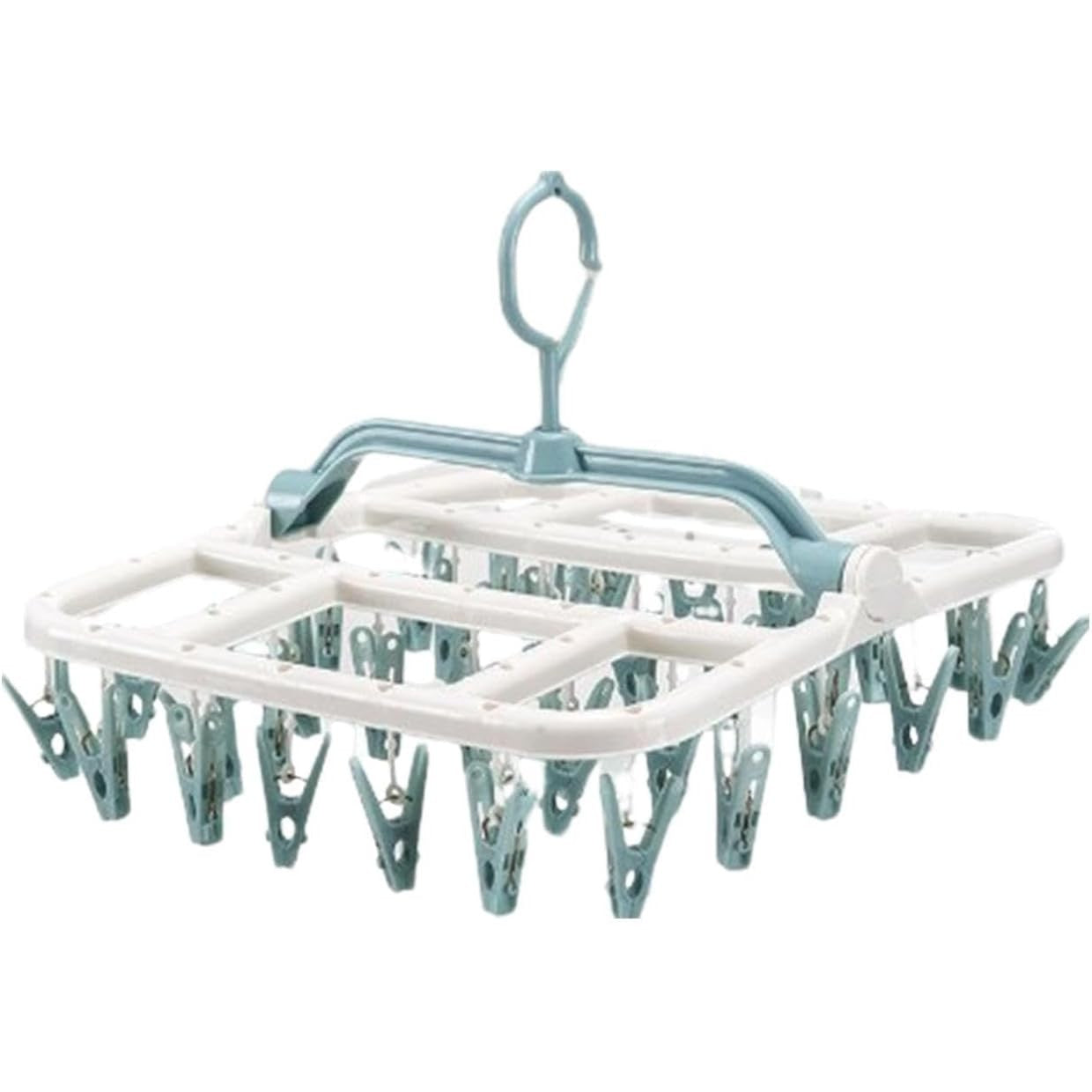 Uscator de Rufe Suspendat Flippy, cu 40 Carlige, Rotire 360 Grade, Protectie Vant, Pliabil, Patrat, Mateiral Plastic, Usor de Depozitat, Multifunctional, 36 x 24 cm, Alb/Albastru-0