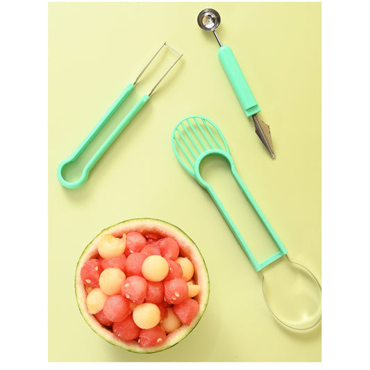 Ustensila bucatarie 4 in 1 pentru taiat si decorat fructe Flippy, material inox si plastic, compact, 28x6.2 cm, verde-1