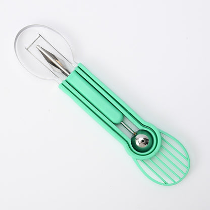 Ustensila bucatarie 4 in 1 pentru taiat si decorat fructe Flippy, material inox si plastic, compact, 28x6.2 cm, verde-2
