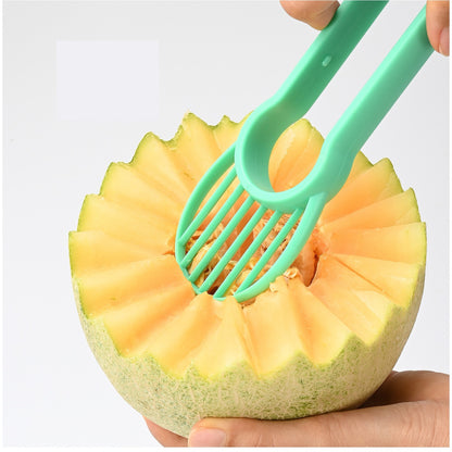 Ustensila bucatarie 4 in 1 pentru taiat si decorat fructe Flippy, material inox si plastic, compact, 28x6.2 cm, verde-7