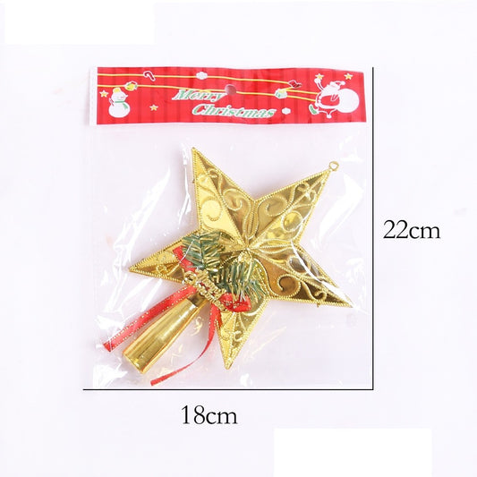 Varf decorativ de brad, Auriu, in forma de Stea, cu decoratiune Merry Christmas, din Plastic, 18.5 x 15 cm, Interior,Exterior, Flippy-1