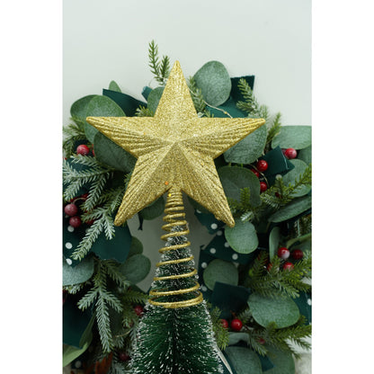 Varf decorativ de brad, Auriu, in forma de Stea, cu design in relief, din Plastic/Metal, 15.5 cm x 20.5 cm, Interior/Exterior, Flippy-1