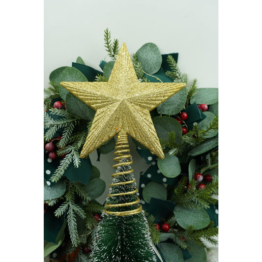 Varf decorativ de brad, Auriu, in forma de Stea, cu design in relief, din Plastic/Metal, 15.5 cm x 20.5 cm, Interior/Exterior, Flippy-1