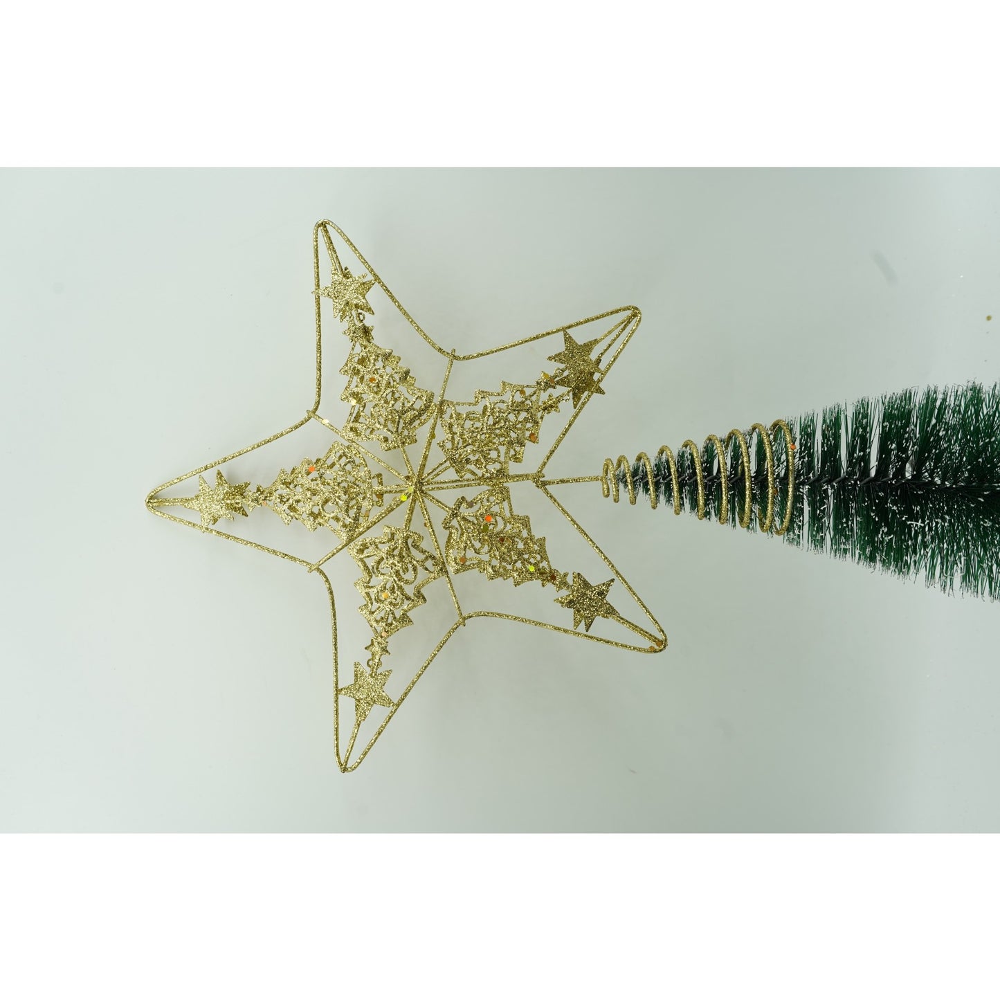 Varf decorativ de brad, Auriu, in forma de Stea, design de braduti, din Plastic/Metal, 24 cm x 27 cm, Interior/Exterior, Flippy-1