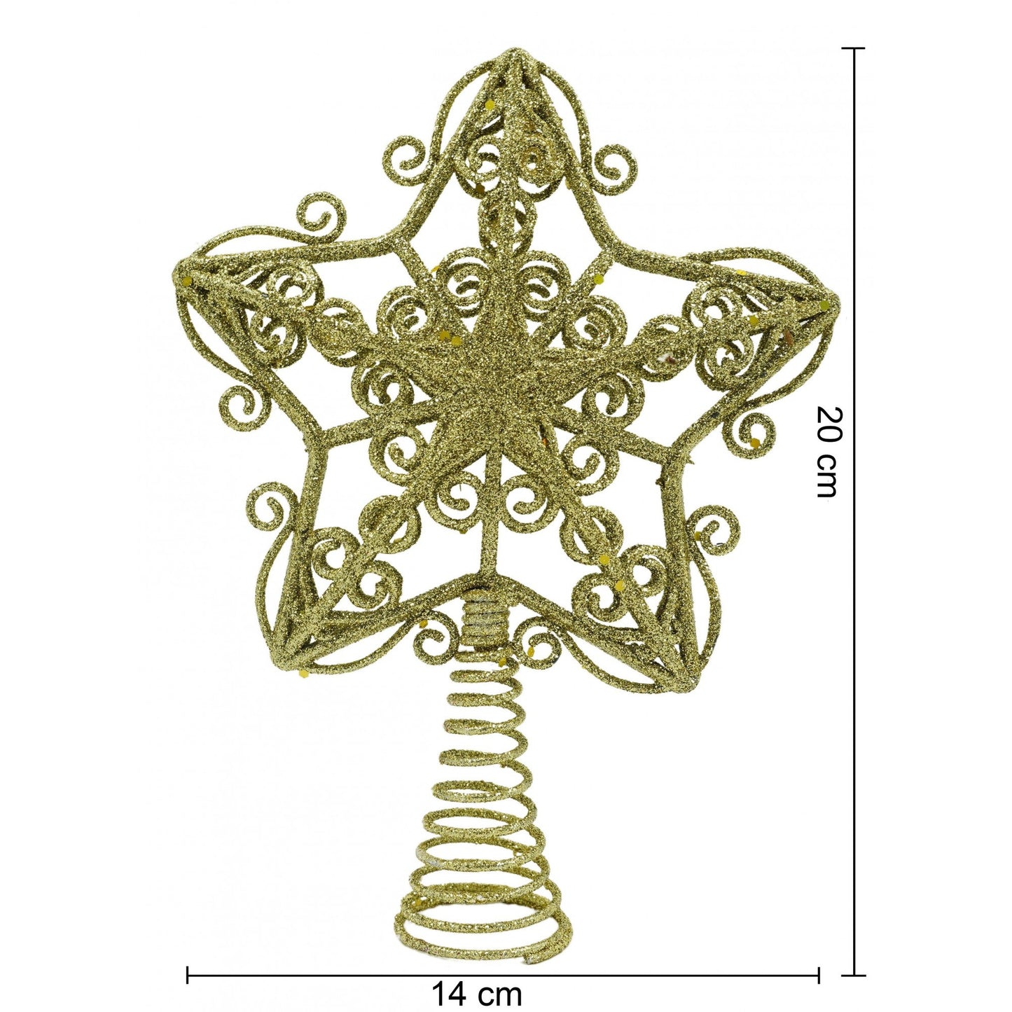 Varf decorativ de brad, Auriu, in forma de Stea, design forjat, din Plastic/Metal, 14.5 cm x 20 cm, Interior/Exterior, Flippy-4