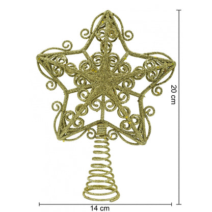 Varf decorativ de brad, Auriu, in forma de Stea, design forjat, din Plastic/Metal, 14.5 cm x 20 cm, Interior/Exterior, Flippy-4