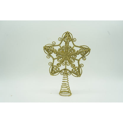 Varf decorativ de brad, Auriu, in forma de Stea, design forjat, din Plastic/Metal, 14.5 cm x 20 cm, Interior/Exterior, Flippy-7