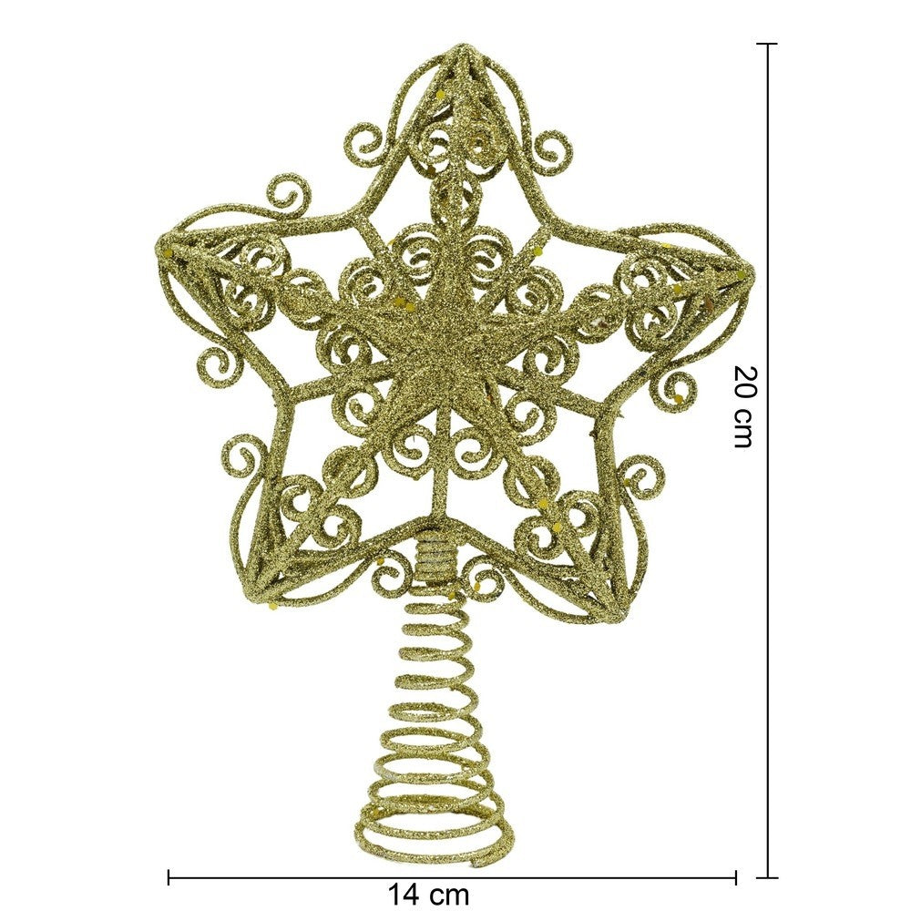 Varf decorativ de brad, Auriu, in forma de Stea, design forjat, din Plastic/Metal, 14.5 cm x 20 cm, Interior/Exterior, Flippy-8