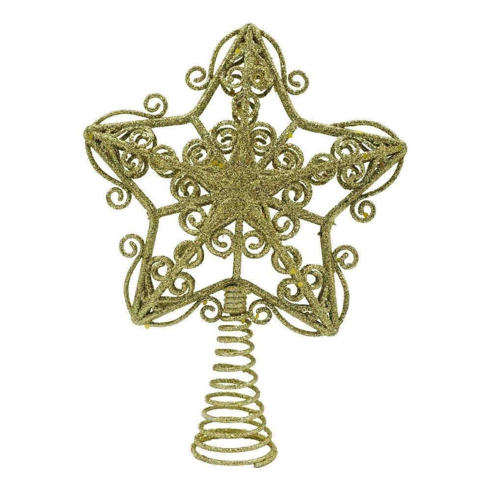 Varf decorativ de brad, Auriu, in forma de Stea, design forjat, din Plastic/Metal, 14.5 cm x 20 cm, Interior/Exterior, Flippy-0