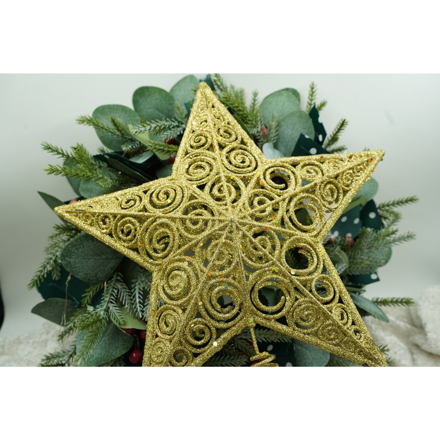 Varf decorativ de brad, Auriu, in forma de Stea, design spiralat, din Plastic/Metal, 29 cm x 38 cm, Interior/Exterior, Flippy-4