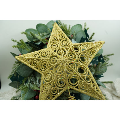 Varf decorativ de brad, Auriu, in forma de Stea, design spiralat, din Plastic/Metal, 29 cm x 38 cm, Interior/Exterior, Flippy-4