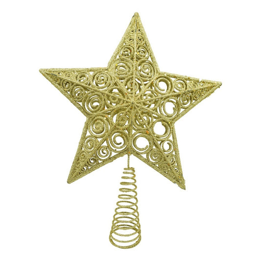 Varf decorativ de brad, Auriu, in forma de Stea, design spiralat, din Plastic/Metal, 29 cm x 38 cm, Interior/Exterior, Flippy-0