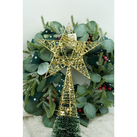 Varf decorativ de brad, Auriu, in forma de Stea, infasurata, din Plastic/Metal, 20 cm x 28 cm, Interior/Exterior, Flippy-1