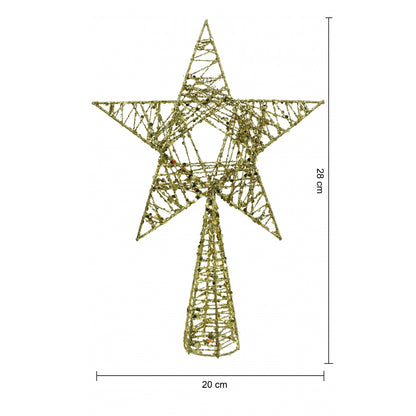 Varf decorativ de brad, Auriu, in forma de Stea, infasurata, din Plastic/Metal, 20 cm x 28 cm, Interior/Exterior, Flippy-5