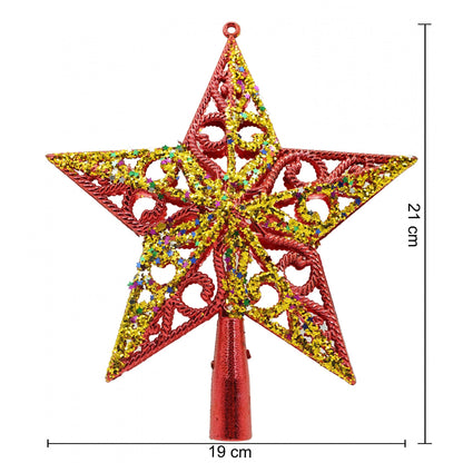 Varf decorativ de brad, Rosu/ Auriu, in forma de Stea, design spiralat, din Plastic, 19 cm x 21 cm, Interior/Exterior, Flippy-2