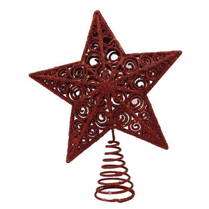 Varf decorativ de brad, Rosu, in forma de Stea, design spiralat, din Plastic/Metal, 19 cm x 23 cm, Interior/Exterior, Flippy-0