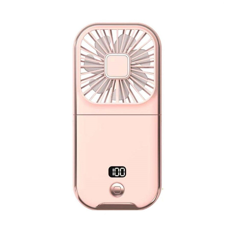 Ventilator Portabil Flippy, 3 in 1, de Mana, de Gat, de Birou, 16.7 x 8 x 1.9 cm, 3 Trepte de Viteza, Incarcare USB, Pliabil, Afisaj Digital, Suport Telefon, Roz-1