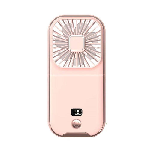 Ventilator Portabil Flippy, 3 in 1, de Mana, de Gat, de Birou, 16.7 x 8 x 1.9 cm, 3 Trepte de Viteza, Incarcare USB, Pliabil, Afisaj Digital, Suport Telefon, Roz-1