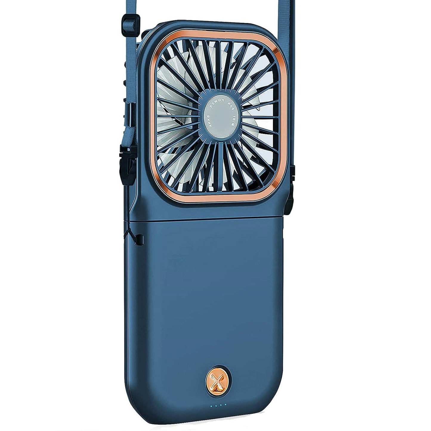 Ventilator Portabil Flippy, 3 in 1, de Mana, de Gat, de Birou, 16.7 x 8 x 1.9 cm, 3 Trepte de Viteza, Incarcare USB, Pliabil, Afisaj Digital, Suport Telefon, Albastru-2