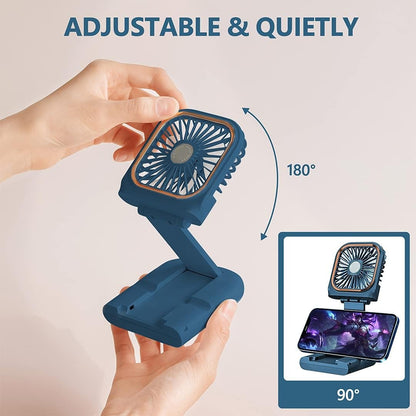 Ventilator Portabil Flippy, 3 in 1, de Mana, de Gat, de Birou, 16.7 x 8 x 1.9 cm, 3 Trepte de Viteza, Incarcare USB, Pliabil, Afisaj Digital, Suport Telefon, Albastru-3