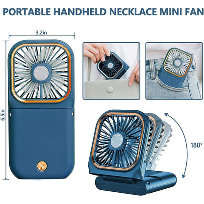 Ventilator Portabil Flippy, 3 in 1, de Mana, de Gat, de Birou, 16.7 x 8 x 1.9 cm, 3 Trepte de Viteza, Incarcare USB, Pliabil, Afisaj Digital, Suport Telefon, Albastru-5