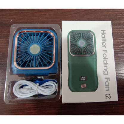 Ventilator Portabil Flippy, 3 in 1, de Mana, de Gat, de Birou, 16.7 x 8 x 1.9 cm, 3 Trepte de Viteza, Incarcare USB, Pliabil, Afisaj Digital, Suport Telefon, Albastru-6