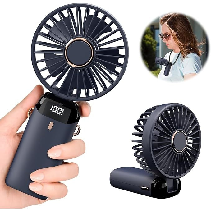 Ventilator Ultra Portabil cu Aromaterapie, Flippy, 3 in 1, de Mana, de Birou, de Gat, 5 Trepte de Viteza, Incarcare USB, Autonomie 12h, Pliabil, cu Ecran LCD, Albastru-2