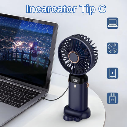 Ventilator Ultra Portabil cu Aromaterapie, Flippy, 3 in 1, de Mana, de Birou, de Gat, 5 Trepte de Viteza, Incarcare USB, Autonomie 12h, Pliabil, cu Ecran LCD, Albastru-8