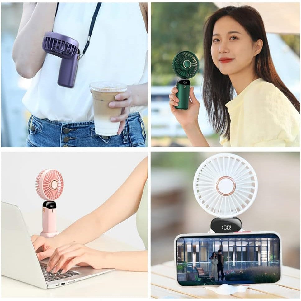 Ventilator Ultra Portabil cu Aromaterapie, Flippy, 3 in 1, de Mana, de Birou, de Gat, 5 Trepte de Viteza, Incarcare USB, Autonomie 12h, Pliabil, cu Ecran LCD, Mov-2