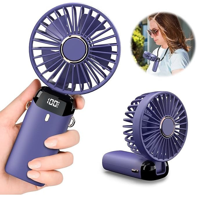Ventilator Ultra Portabil cu Aromaterapie, Flippy, 3 in 1, de Mana, de Birou, de Gat, 5 Trepte de Viteza, Incarcare USB, Autonomie 12h, Pliabil, cu Ecran LCD, Mov-5