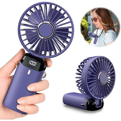 Ventilator Ultra Portabil cu Aromaterapie, Flippy, 3 in 1, de Mana, de Birou, de Gat, 5 Trepte de Viteza, Incarcare USB, Autonomie 12h, Pliabil, cu Ecran LCD, Mov-5