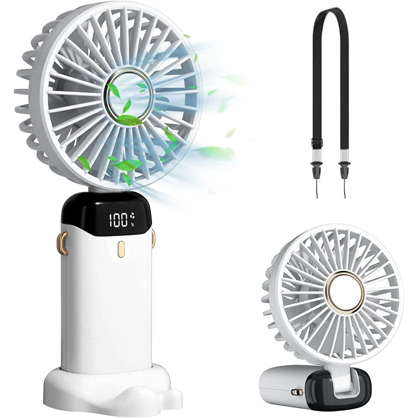 Ventilator Ultra Portabil cu Aromaterapie, Flippy, 3 in 1, de Mana, de Birou, de Gat, 5 Trepte de Viteza, Incarcare USB, Autonomie 12h, Pliabil, cu Ecran LCD, Alb-1