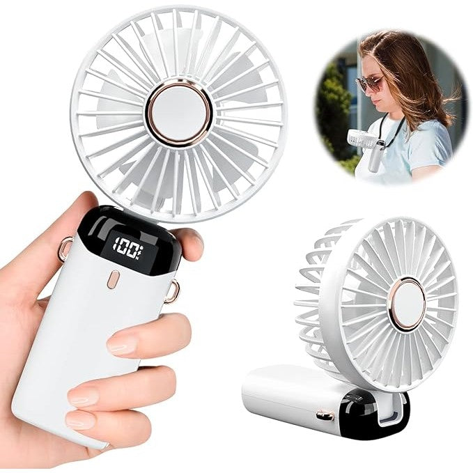 Ventilator Ultra Portabil cu Aromaterapie, Flippy, 3 in 1, de Mana, de Birou, de Gat, 5 Trepte de Viteza, Incarcare USB, Autonomie 12h, Pliabil, cu Ecran LCD, Alb-3