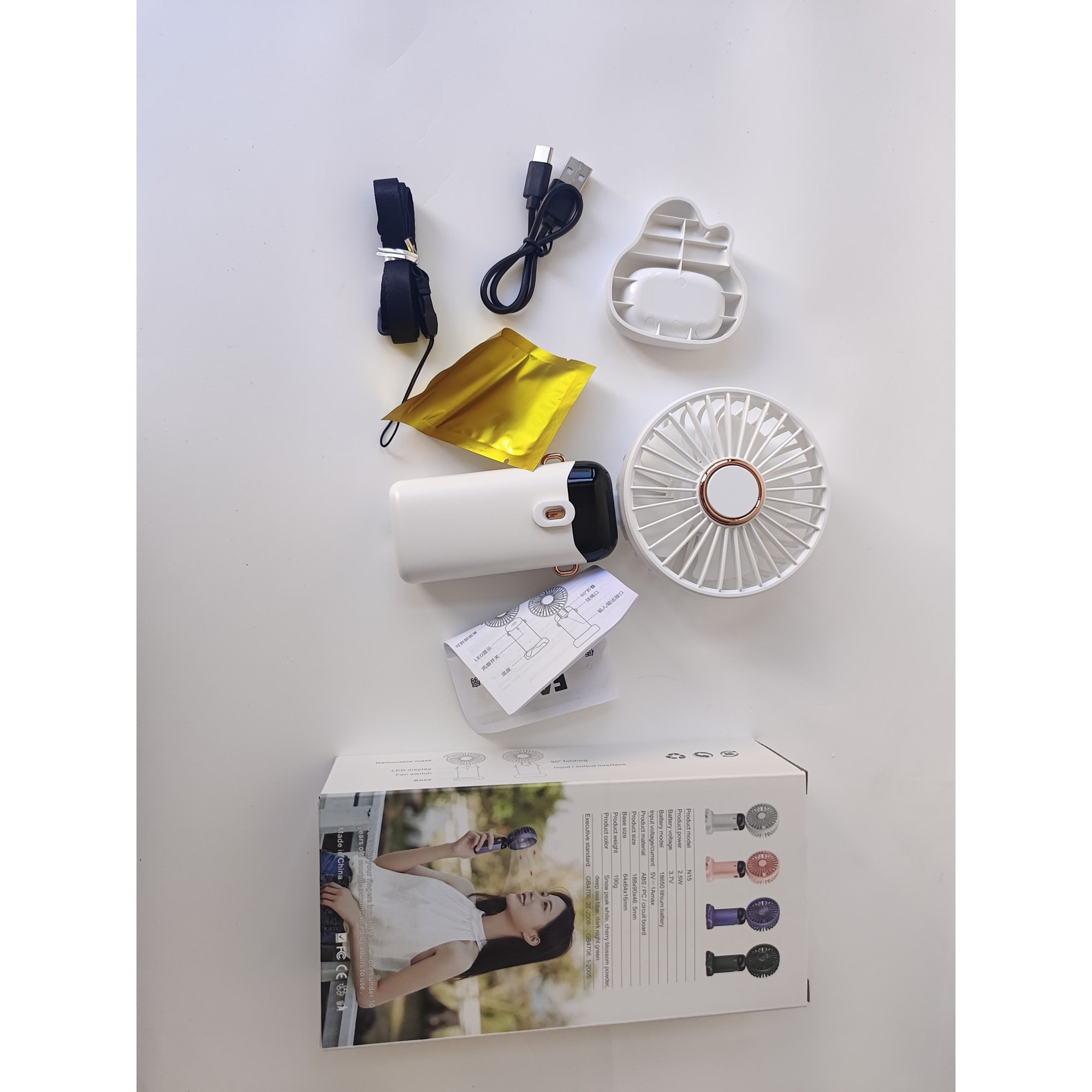 Ventilator Ultra Portabil cu Aromaterapie, Flippy, 3 in 1, de Mana, de Birou, de Gat, 5 Trepte de Viteza, Incarcare USB, Autonomie 12h, Pliabil, cu Ecran LCD, Alb-11