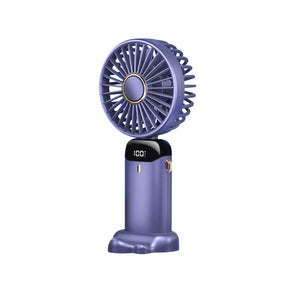 Ventilator Ultra Portabil cu Aromaterapie, Flippy, 3 in 1, de Mana, de Birou, de Gat, 5 Trepte de Viteza, Incarcare USB, Autonomie 12h, Pliabil, cu Ecran LCD, Mov-0