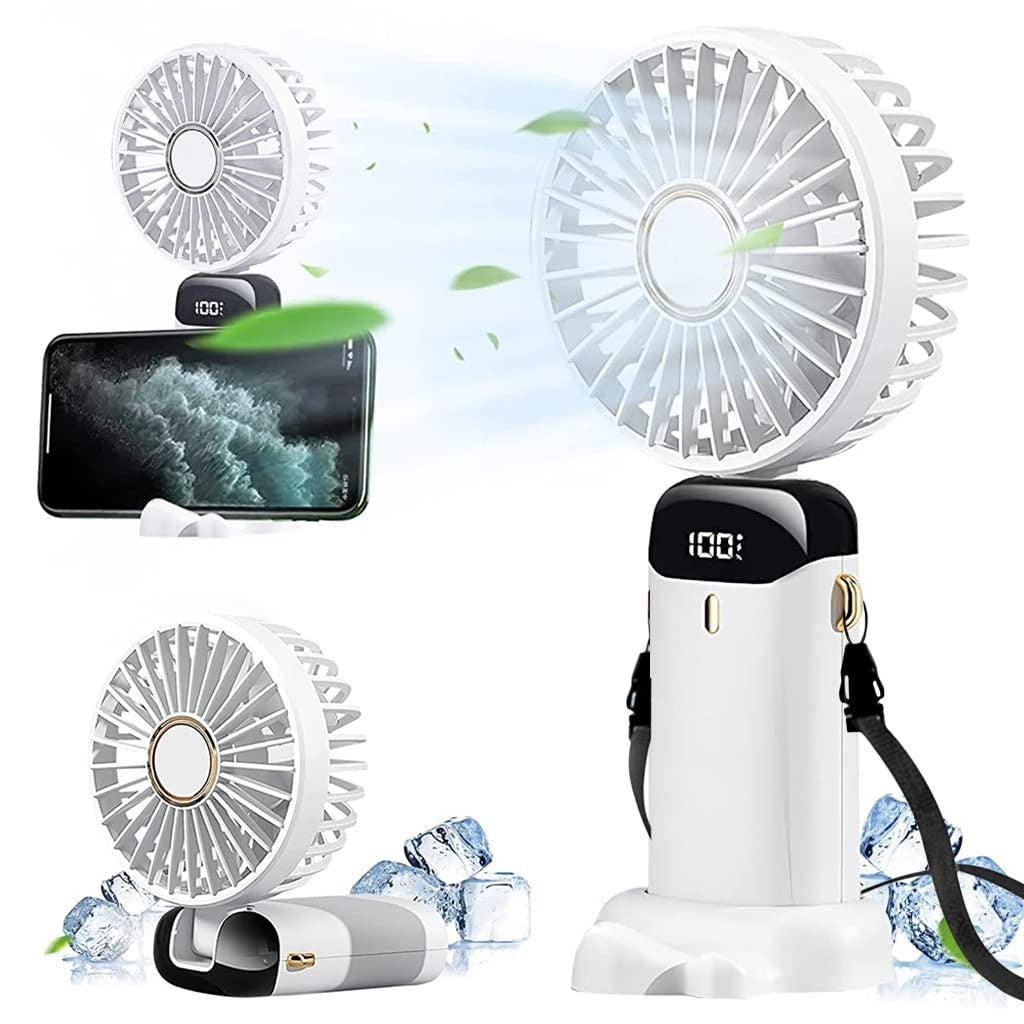 Ventilator Ultra Portabil cu Aromaterapie, Flippy, 3 in 1, de Mana, de Birou, de Gat, 5 Trepte de Viteza, Incarcare USB, Autonomie 12h, Pliabil, cu Ecran LCD, Alb-0