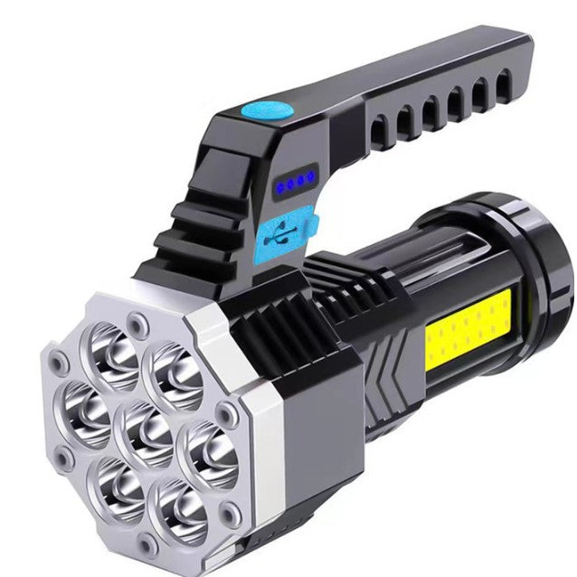 Lanterna LED Lumina Puternica, Rezistenta la Apa, Tip Proiector COB, Flippy, Lanternă Reincarcabila, USB, cu Maner pentru Drumetii, Lanterna de Urgenta, Aer Liber, 14.1 x 6.4 cm, Culoare Negru cu Comutator Albastru-0