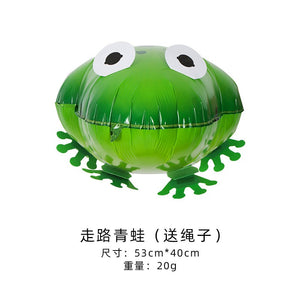 Balon din Folie Metalizata, Flippy, Figurina Animata, Model Broasca, 53x40 cm, Ambalaj Individual, Pai Inclus, Umflare cu Aer sau Heliu, Verde-0