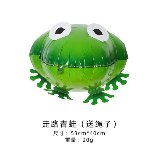 Balon din Folie Metalizata, Flippy, Figurina Animata, Model Broasca, 53x40 cm, Ambalaj Individual, Pai Inclus, Umflare cu Aer sau Heliu, Verde-0